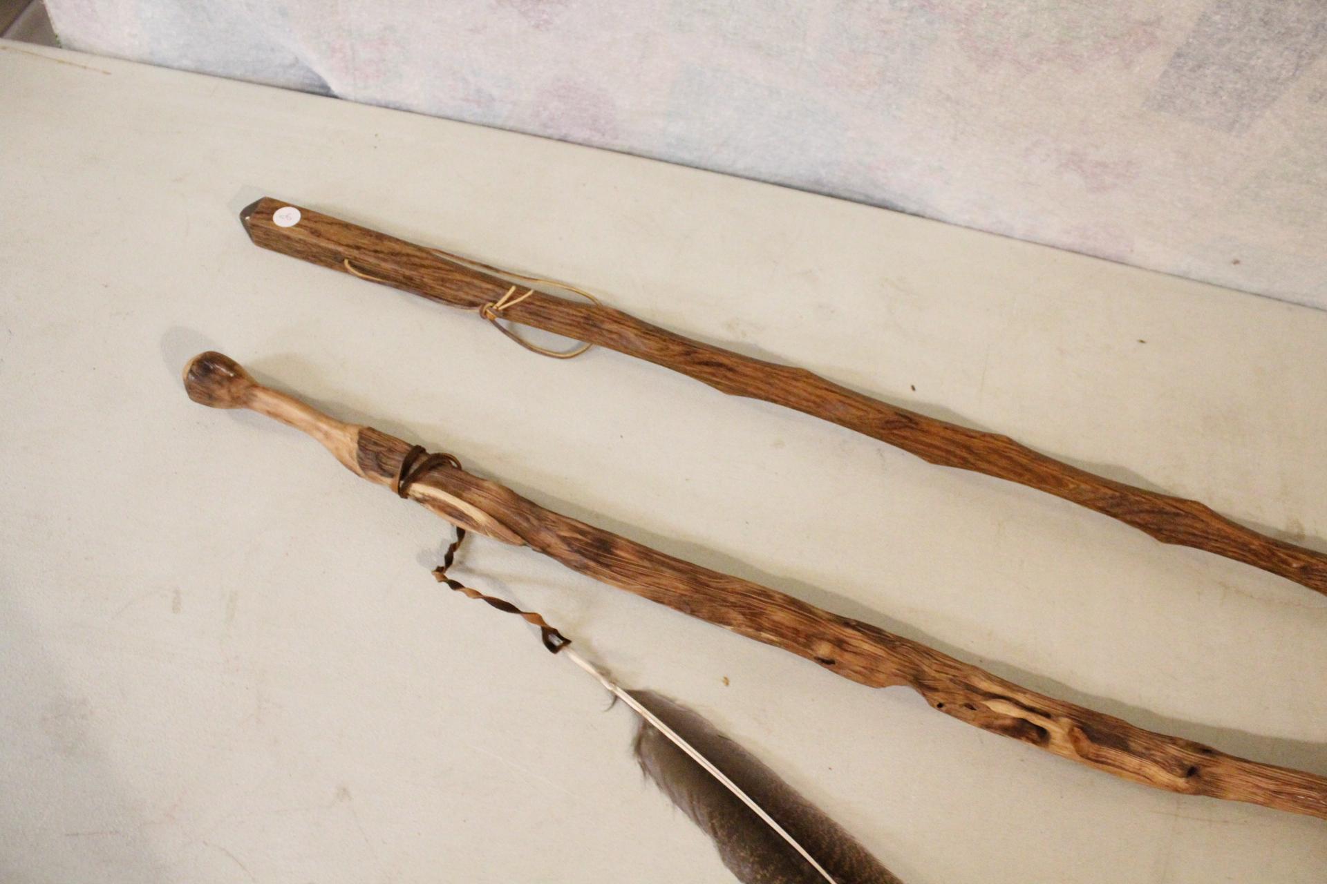 2 Walking Sticks One is Handcrafted Diamond Willow Measures 49" Tall Other