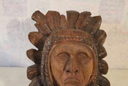 Large Carved Wooden Native American Indian Chief Bust 18" Tall x 12" Wide