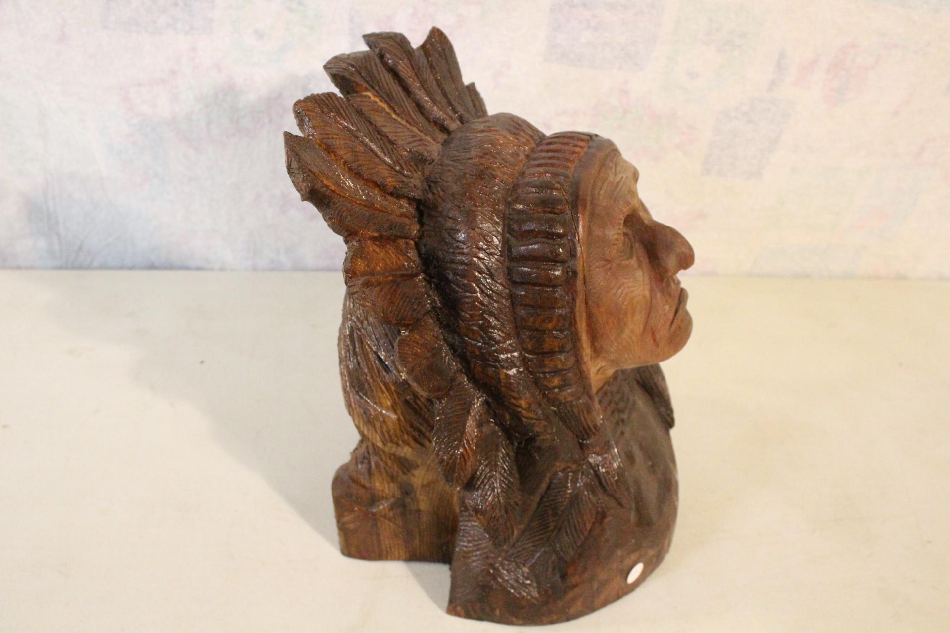 Large Carved Wooden Native American Indian Chief Bust 18" Tall x 12" Wide