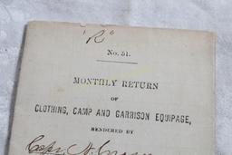 Civil War 1862 Monthly Return of Clothing, Camp