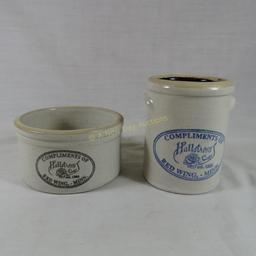 2 Hallstrom's WA Painter pottery works mini crocks