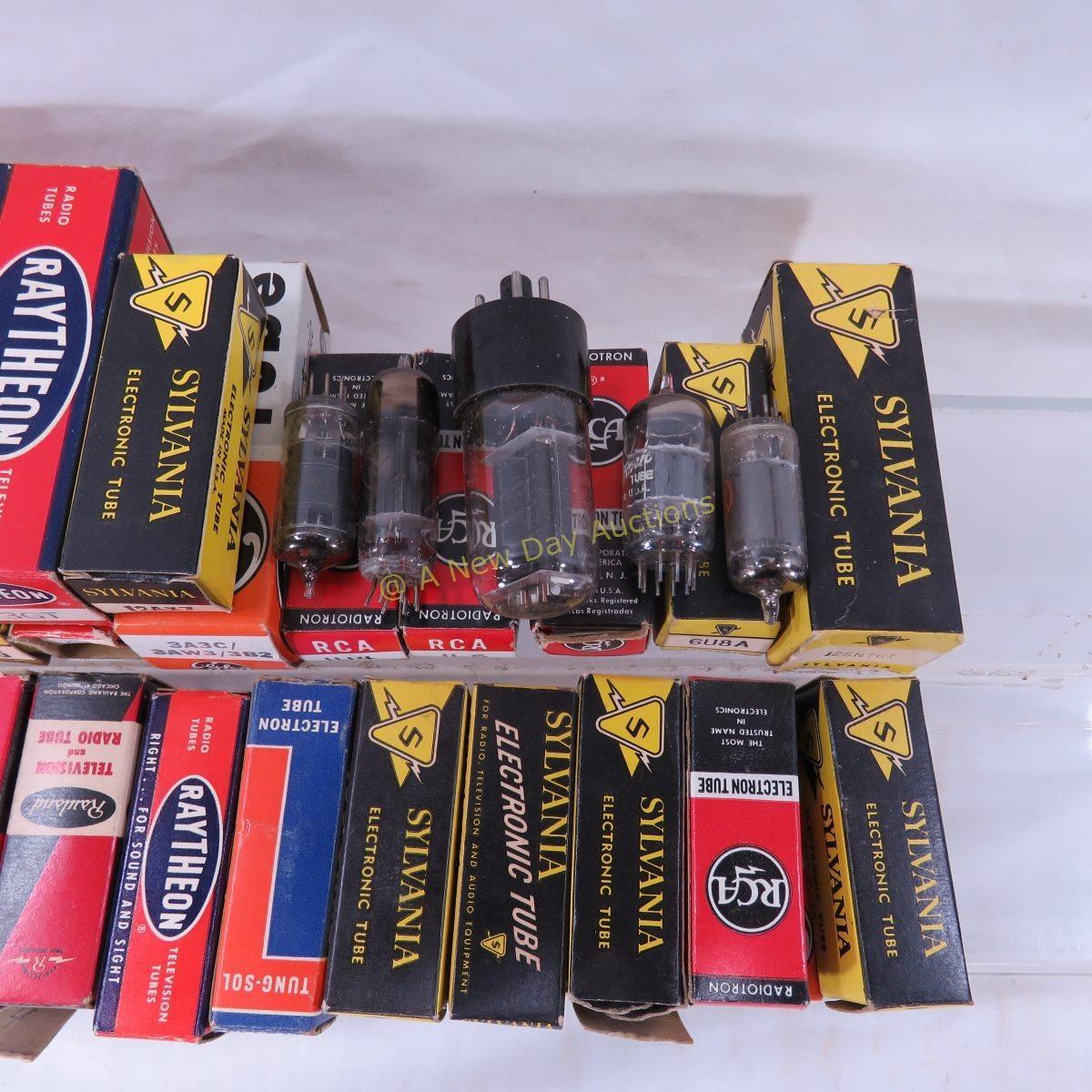 Vintage electronics tubes in boxes