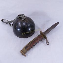 Asian bell and unmarked bayonet/knife