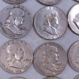 $10 Face Silver Franklin Half Dollars