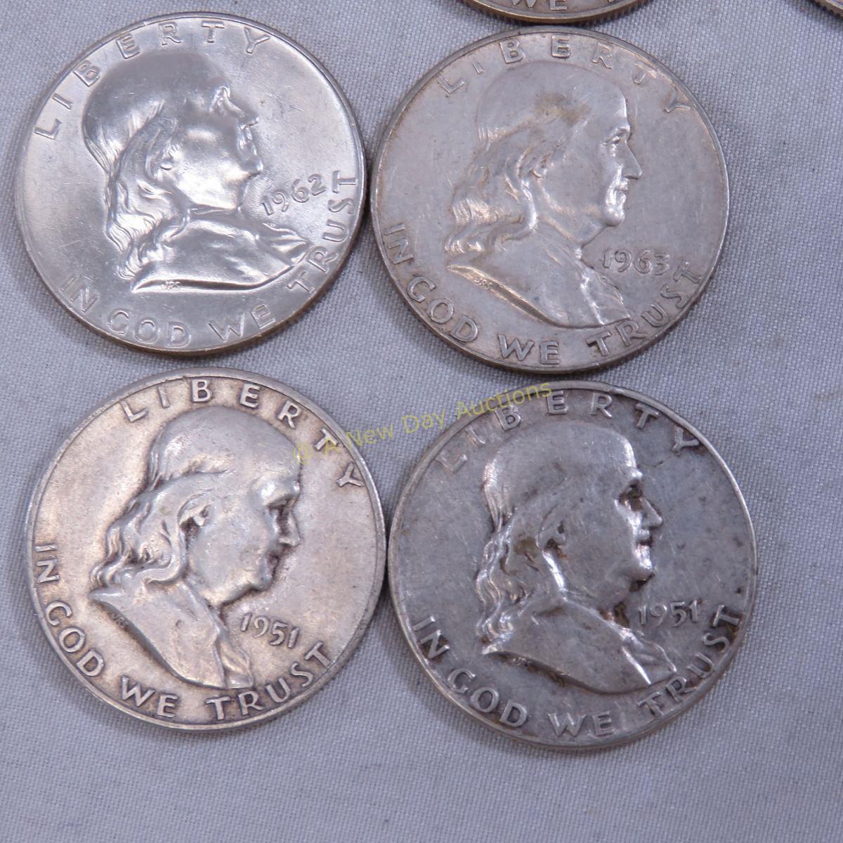 $10 Face Silver Franklin Half Dollars