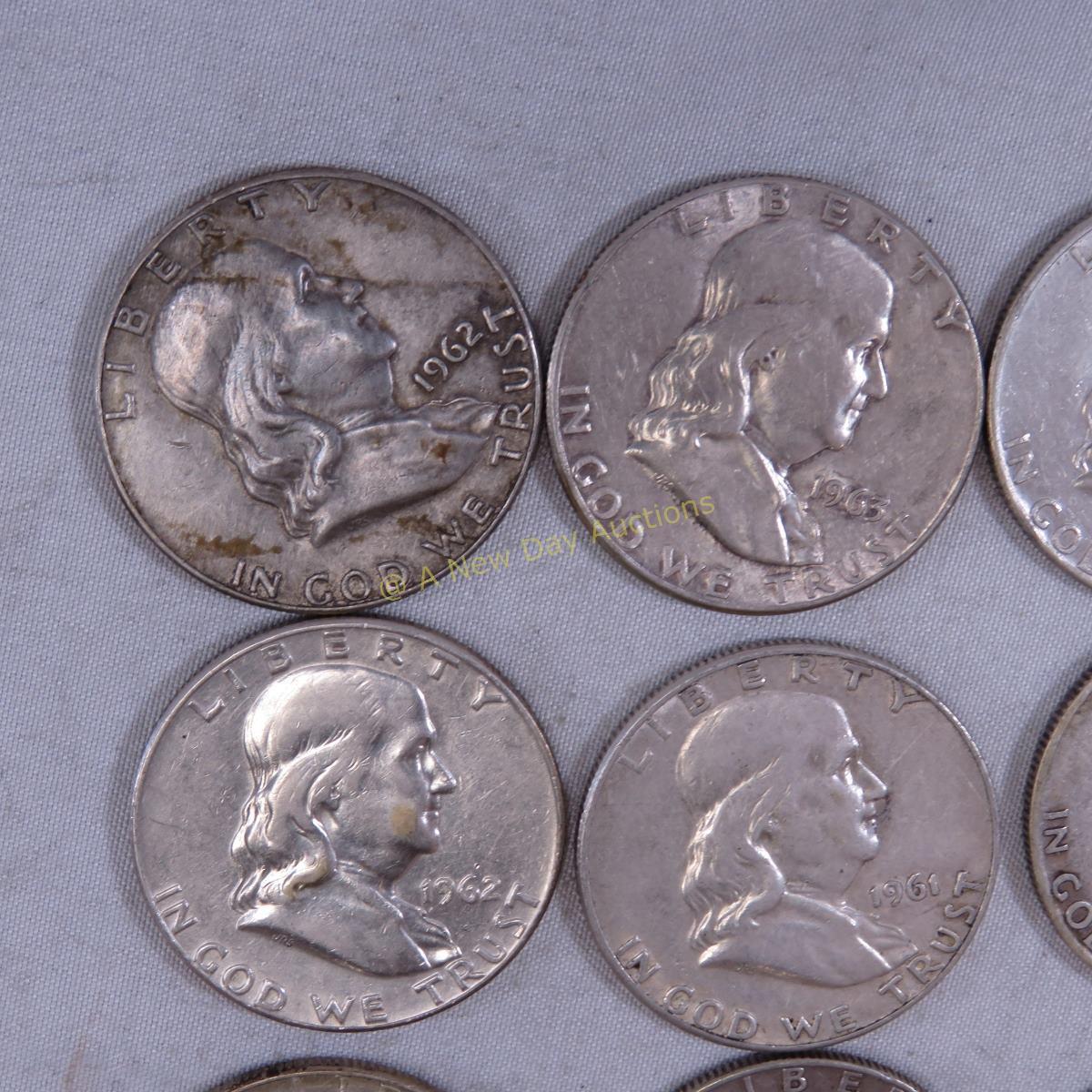 $10 Face Silver Franklin Half Dollars