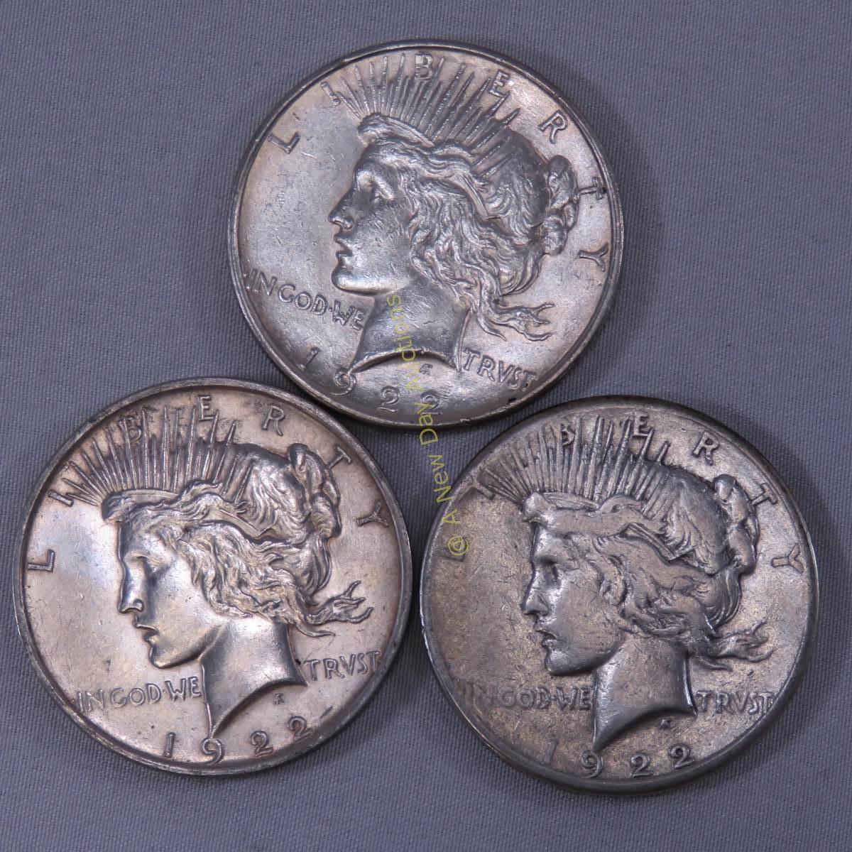 1922 P,D,S Peace Silver Dollars