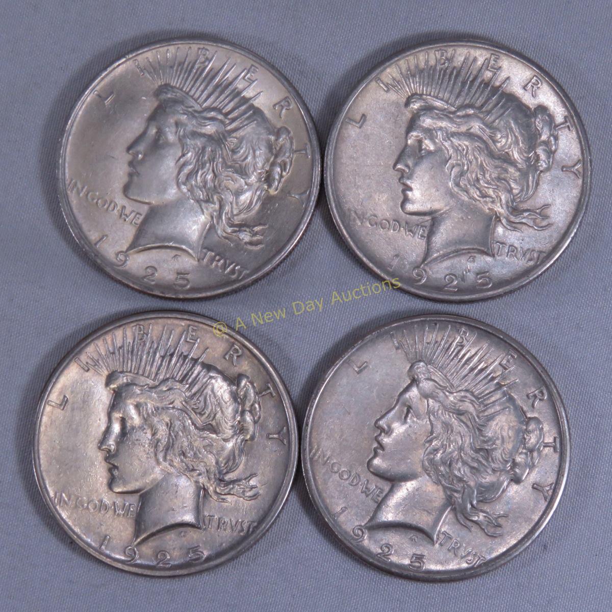 4 1925 Peace Silver Dollars