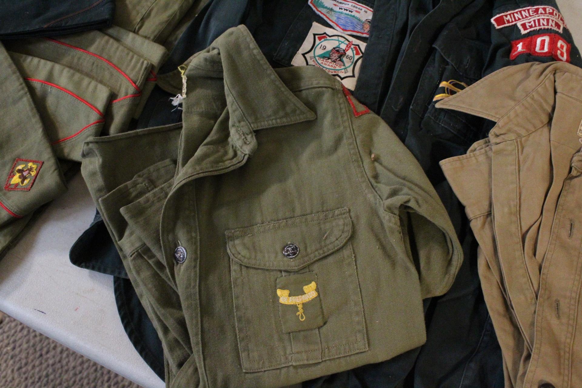 Vtg. Boy Scout Clothes, Hats, Mess Kit, Patches