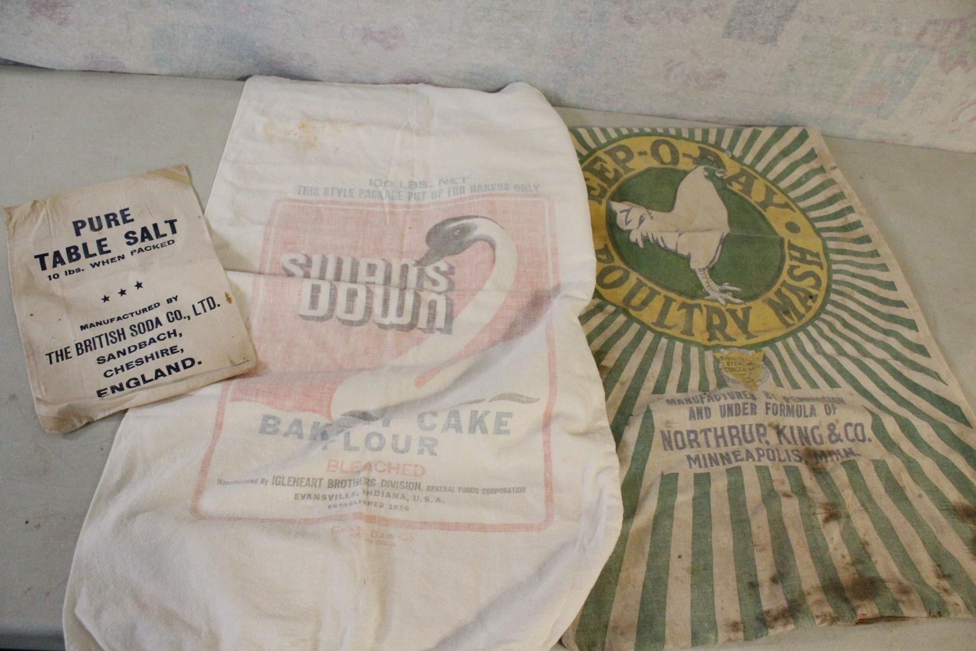 3 Old Advertising Feed Sacks Peep-O-Day 100 lb.,