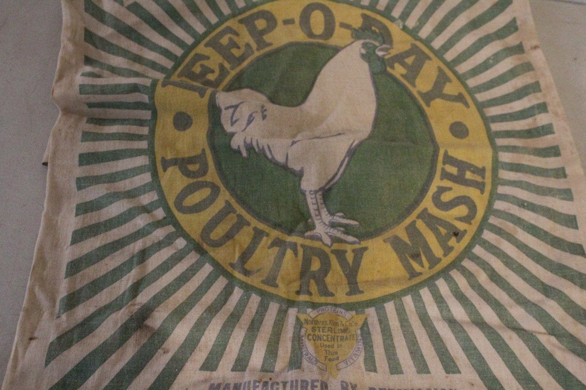 3 Old Advertising Feed Sacks Peep-O-Day 100 lb.,