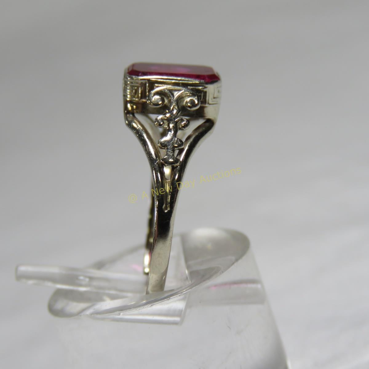 14kt white gold Greek key pattern and ruby ring