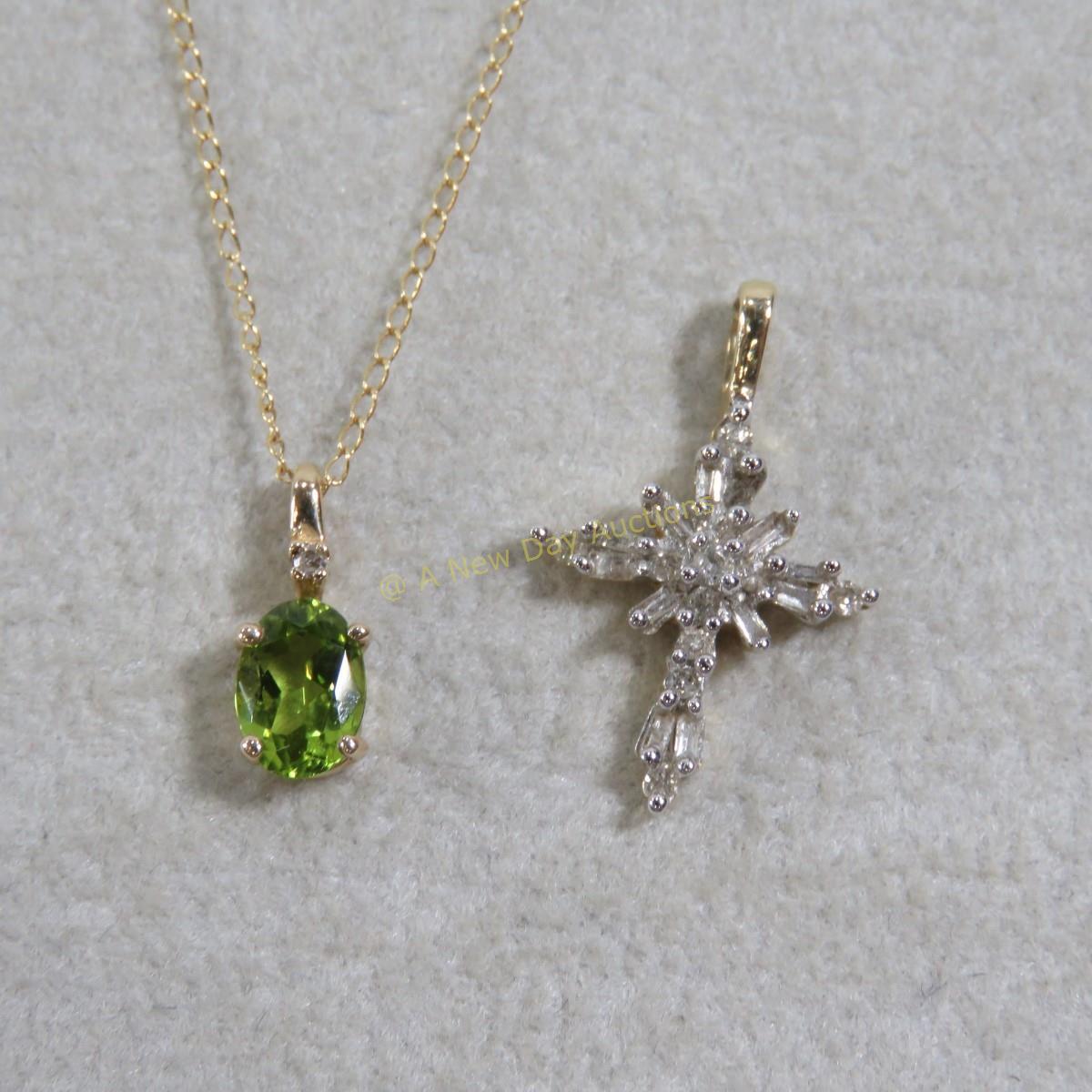 14kt necklace with diamond cross & citrine pendant