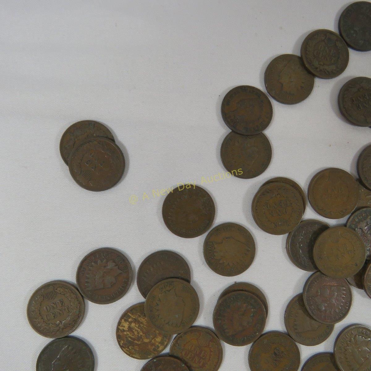 100 mixed date Indian Head Cents