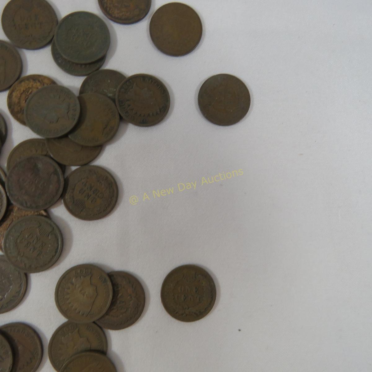 100 mixed date Indian Head Cents