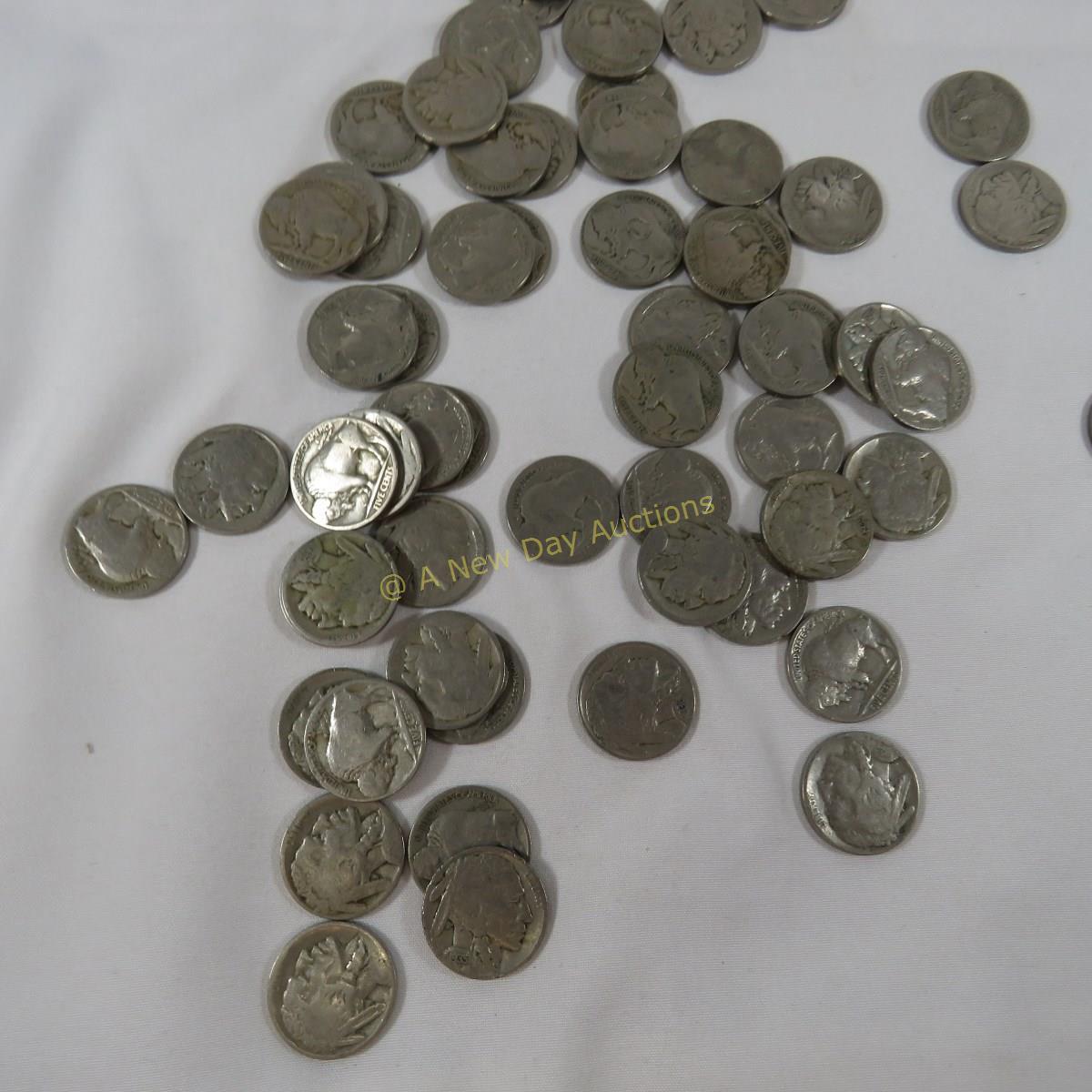 65 Buffalo Nickels & 13 Liberty V Nickels