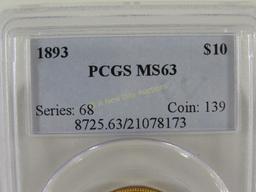 1893 $10 Gold Liberty Head PCGS graded MS63