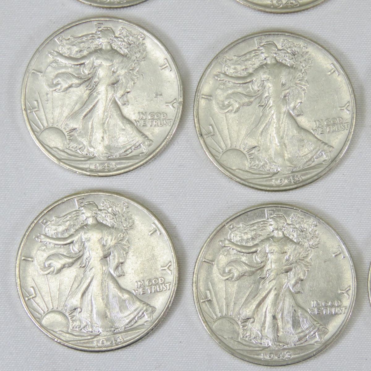 20 1943 Walking Liberty Silver Half Dollars XF-AU