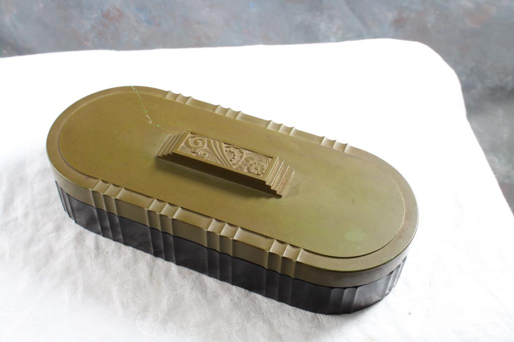 Shell Oil Tin Brass Cigarette Auger Bakelite Box