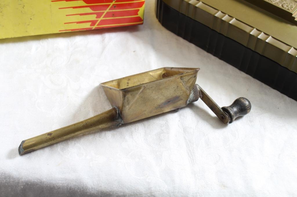 Shell Oil Tin Brass Cigarette Auger Bakelite Box