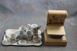 Tin Litho Toy Scale & Tea Set Made in Germany