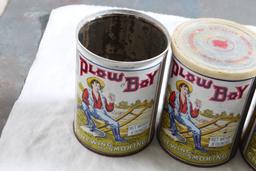 4 Plow Boy Tobacco Tins 8 oz Size, 2 with Lids