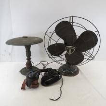 2 Antique Table Fans & Desk Lamp Parts