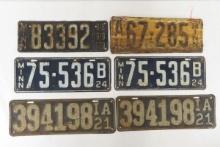 1920's License Plates- MN & IA- some pairs