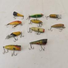 10 Antique 2 Hook Wooden Lures- Paw-Paw