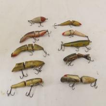 10 Antique Wooden Jointed Lures