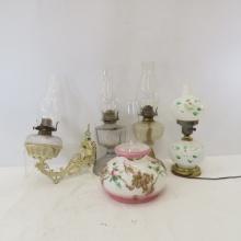 Antique Glass Oil Lamps & 1 Converted to Electric