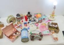 Vintage doll furniture, toys, lamp and more