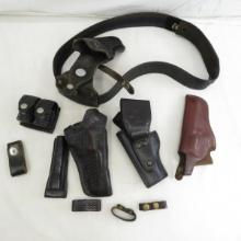 Vintage Black Leather Belt, Holsters & Reloaders
