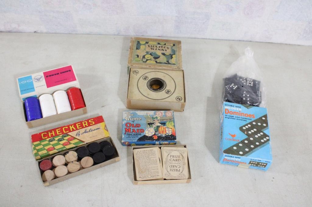 Vintage Games Checkers, Dominoes, Tiddledy Winks