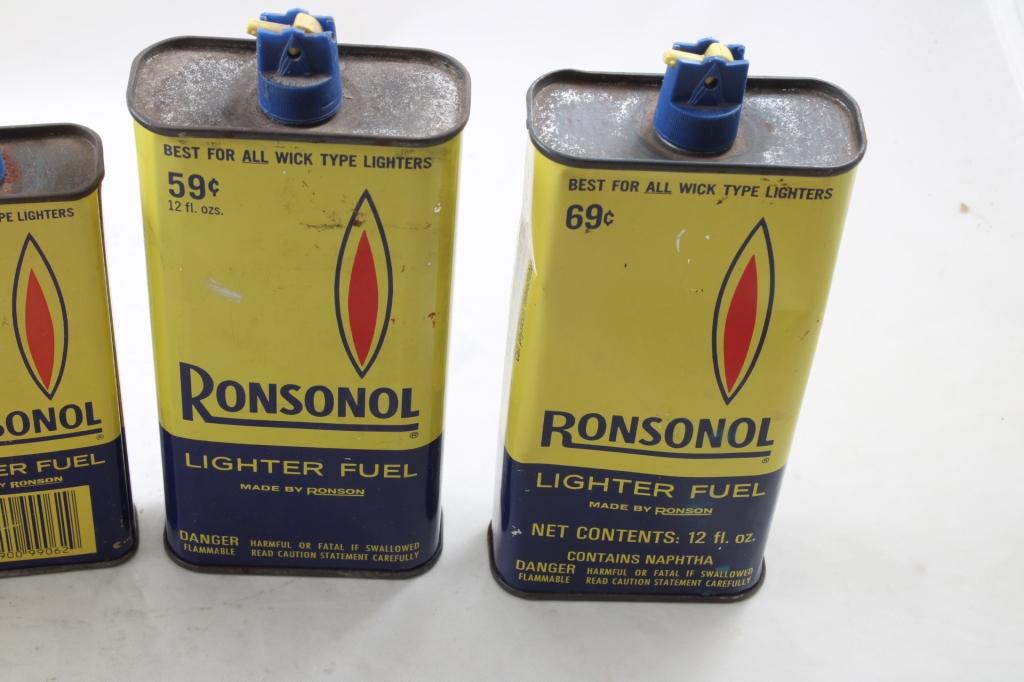 6 Ronsonol Lighter Fluid Empty Tin Cans