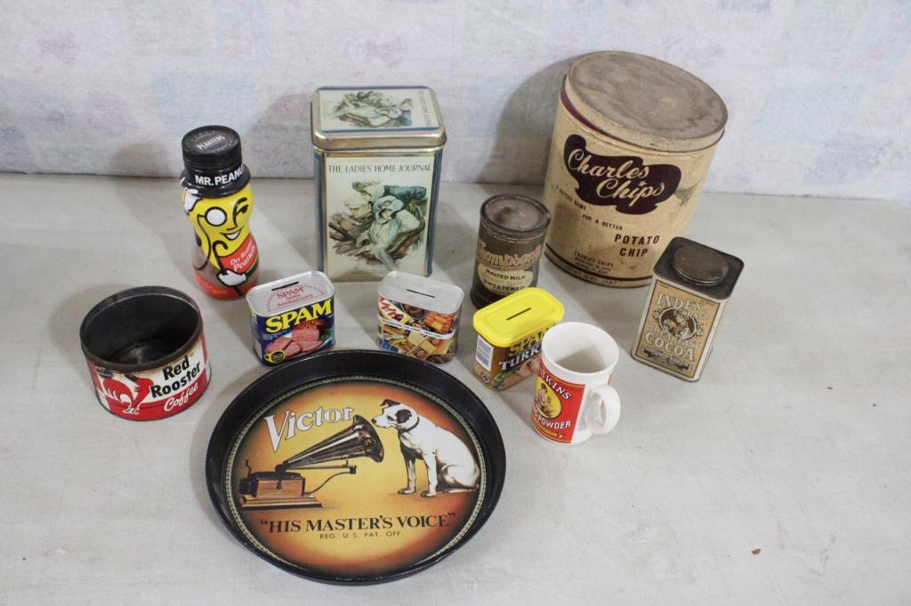 Advertising Tins, Banks, Tray, Can, Jar, Cup