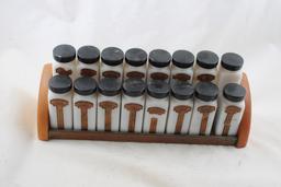 16 Griffith Milk Glass Spice Jars in Wooden Rack