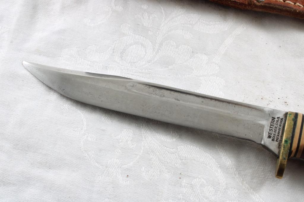 Western Fixed Blade Knife w/Leather Sheath