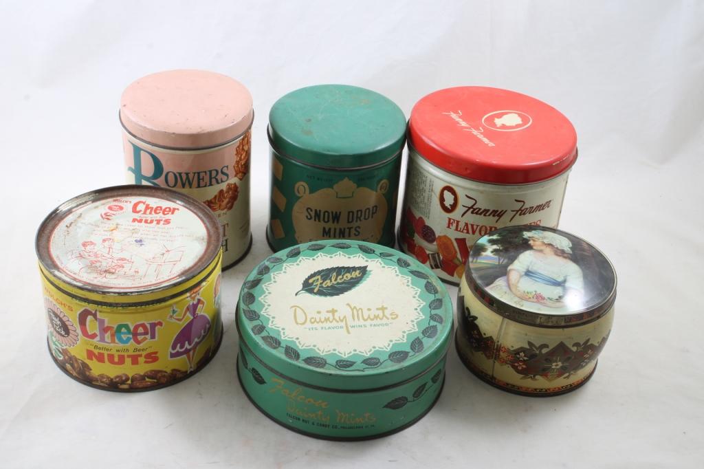 6 Vintage Candy & Nut Advertising Tins