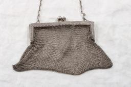 Sterling Silver Chatelaine Mesh Purse Embossed