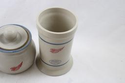 3 Red Wing Stoneware Pc's & Blue Band Pitcher