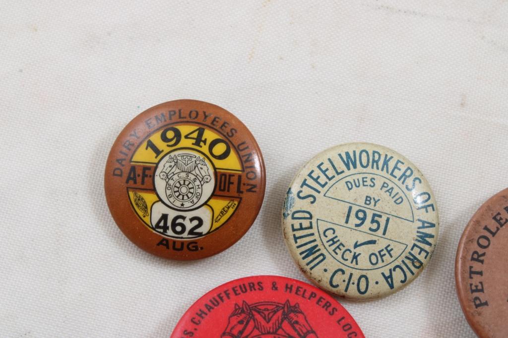 1930's, 40's, 50's AFL Union Workers Pinbacks
