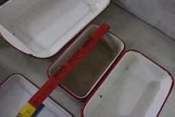 Farmhouse Decor White Enamelware w/Red Trim Lot