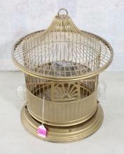 Vintage Steel Bird Cage w/Glass Feeders 17" Tall