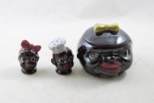 Black Americana 3 Piece Condiment Salt & Pepper