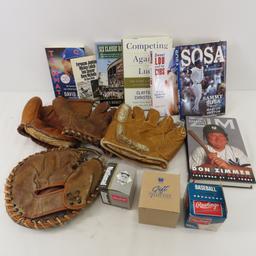 Vintage Baseball Gloves, Balls & Books