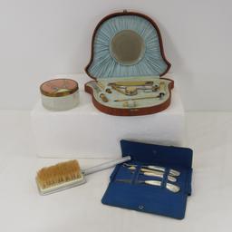 Antique Manicure Sets, Brush & Powder Jar