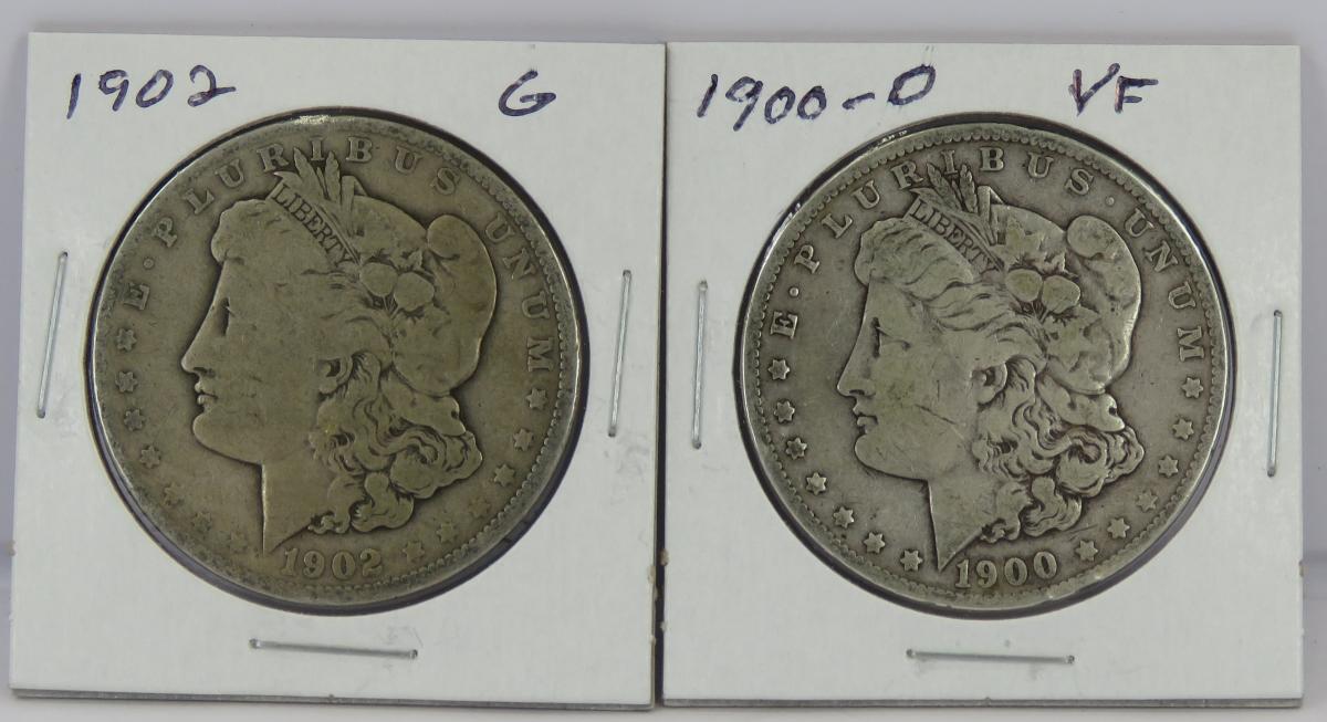 1900 O & 1902 Morgan Silver Dollars