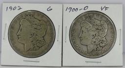 1900 O & 1902 Morgan Silver Dollars