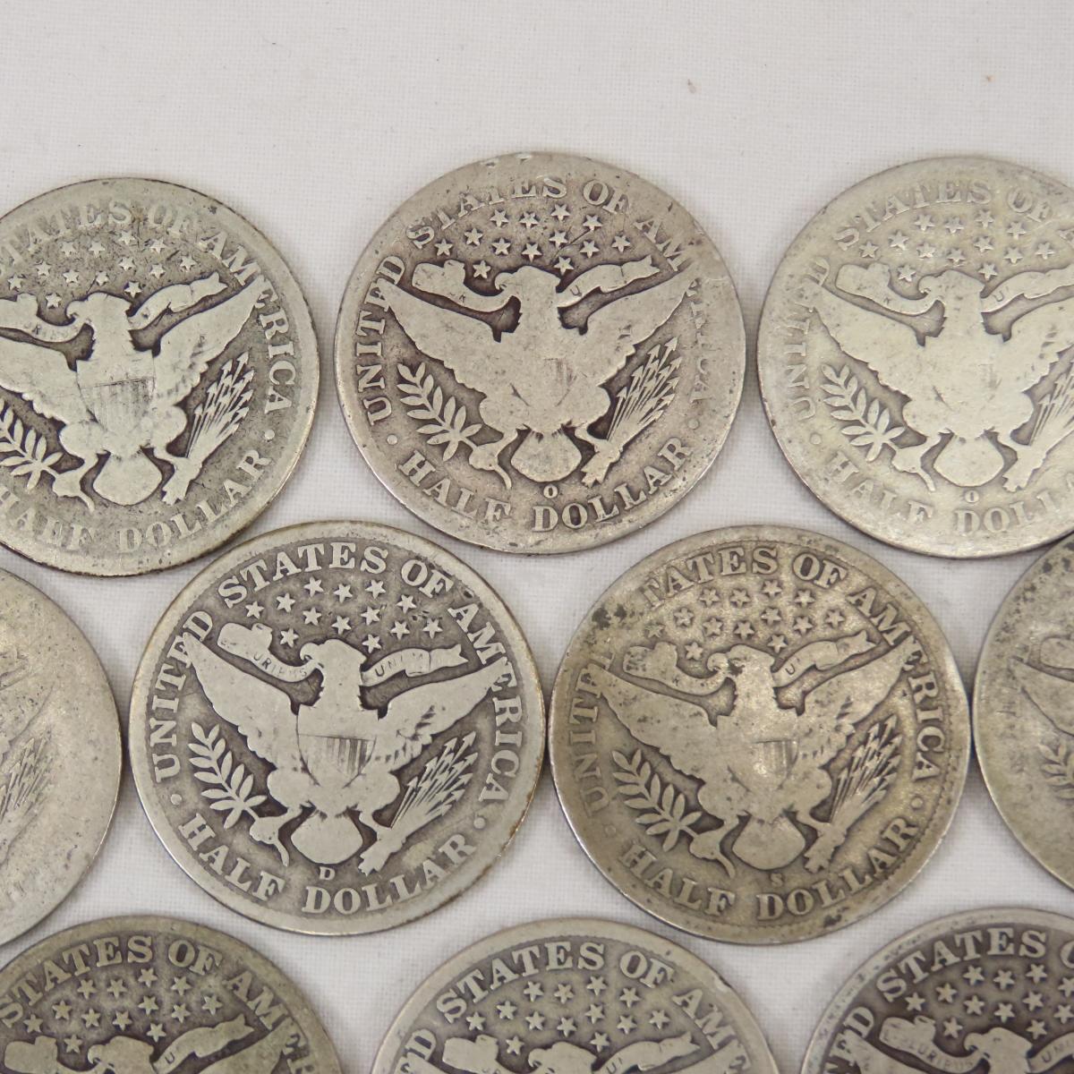 10 Barber Silver Half Dollars 1899-1913